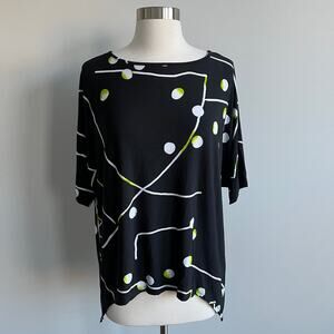 Clara Sun Woo Dolman Sleeve Tunic Black Geometric Medium M Packable Blouse